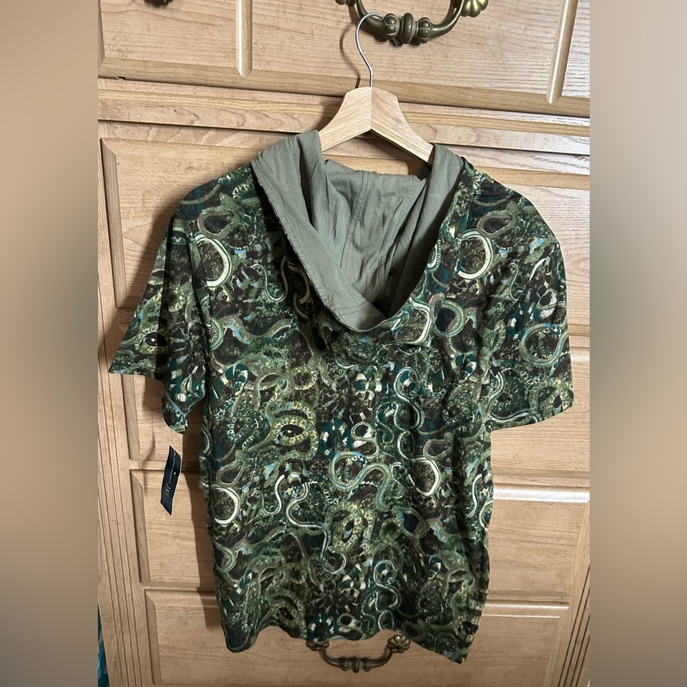 INC International | Green Tea Leaf Camouflage Pattern Play Hoodie T-Shirt | Sz:S - Picture 2 of 14